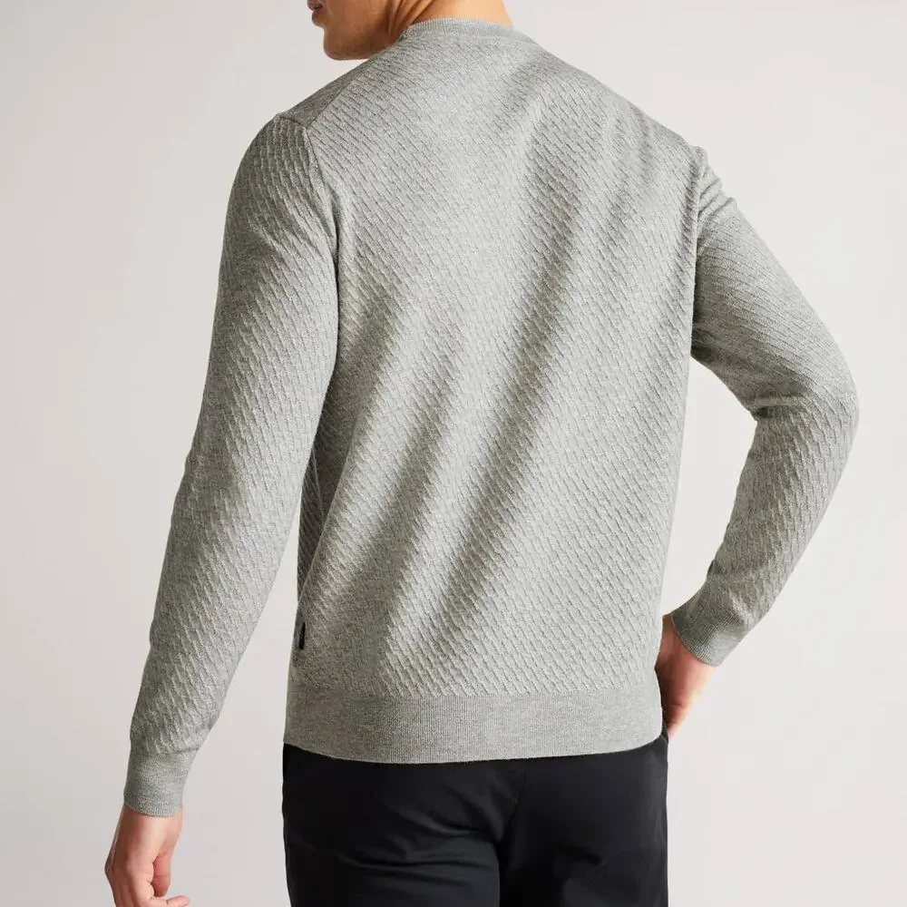 Ted Baker Knares Long Sleeve Textured Crew Neck Jumper Gray Marl